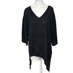 Oh My Gauze! Womens Aysymmetrical Lagenlook Cotton V-Neck Top, Black, Sz 2 L/XL